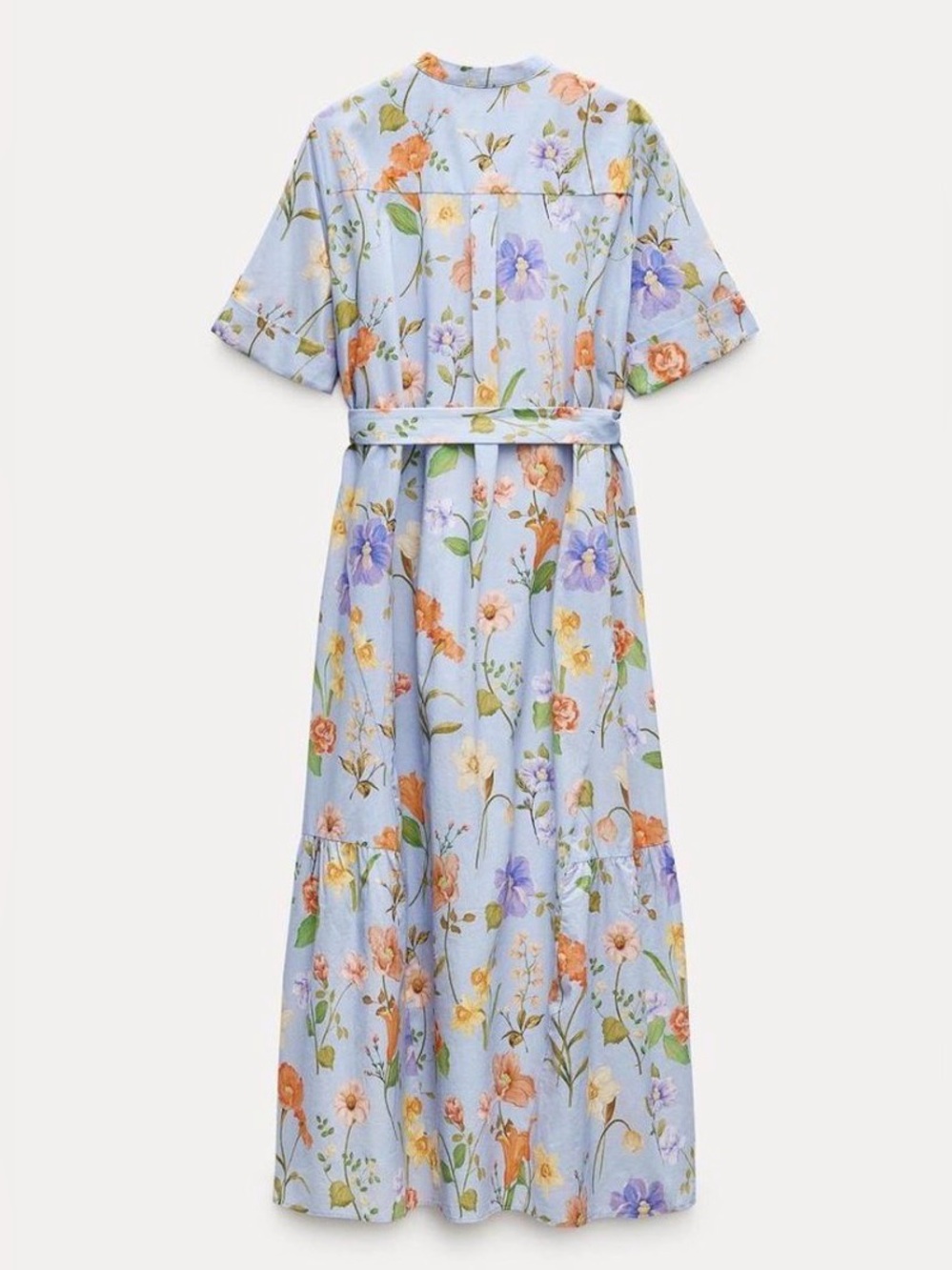 Zara Light Blue Floral Maxi Dress with Orange & Purple Flowers - Picture 2 of 4